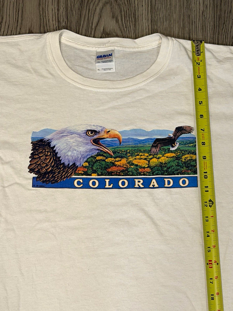 Gildan Heavy Cotton XL White Colorado Bald Eagle Graphic Crew Neck T-Shirt