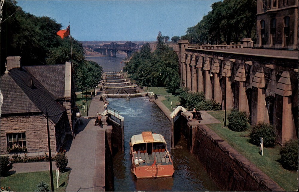 Rideau Canal Locks Ottawa Ontario Canada vintage postcard s945