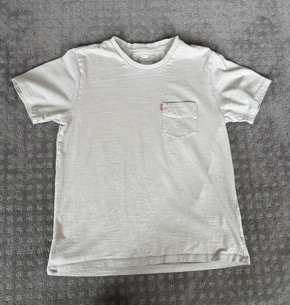 Levi's Beige Cotton Jersey Pocket Logo Men's Crew Neck Standard Fit T-Shirt M