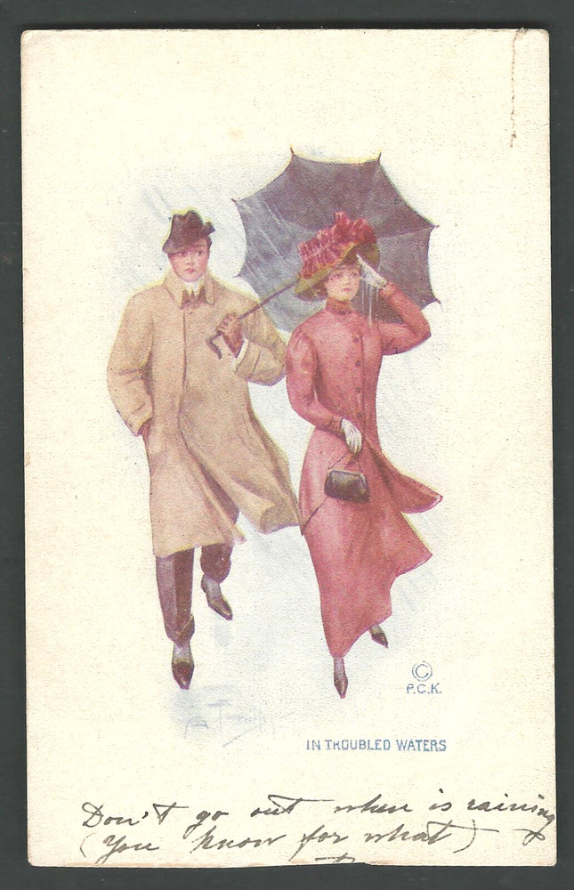 IN TROUBLED WATERS c. 1910 PCK Koeber A. Toniolo Artist Signed Postcard
