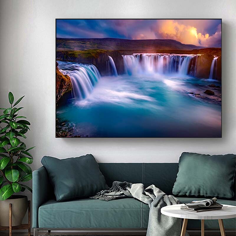 Waterfall Landscape Canvas Painting Poster Print Wall Art Picture Home Decor