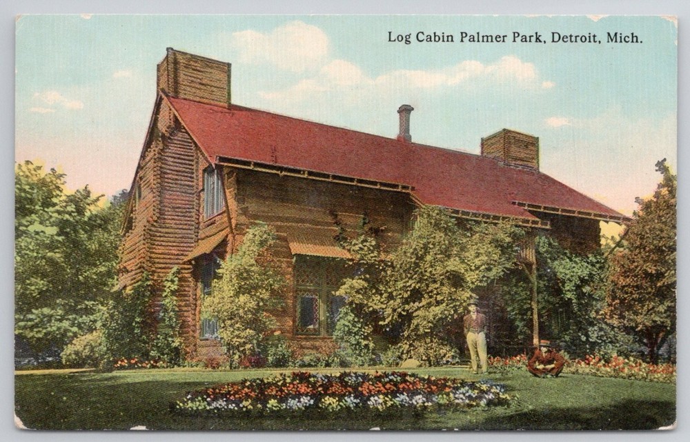 Log Cabin Palmer Park Detroit Michigan Postcard Vintage