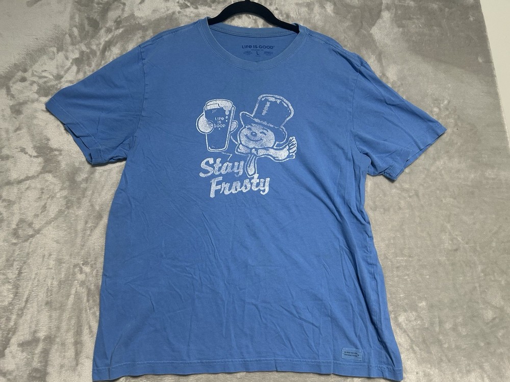 Life Is Good Crusher Tee Shirt Men’s Large Stay Frosty Blue
