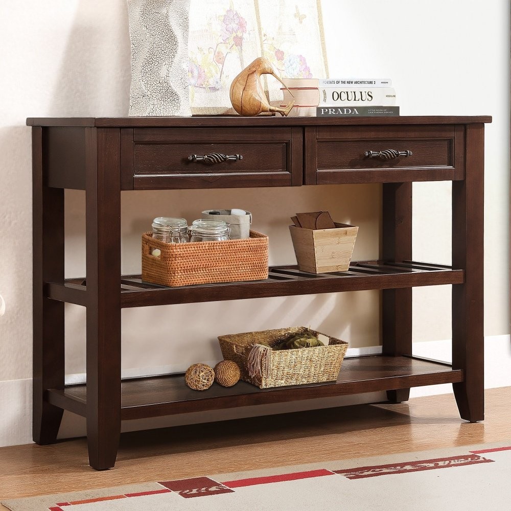 42 in Console Sofa Table with 2 Storage Drawers and 2 Tiers Shelves