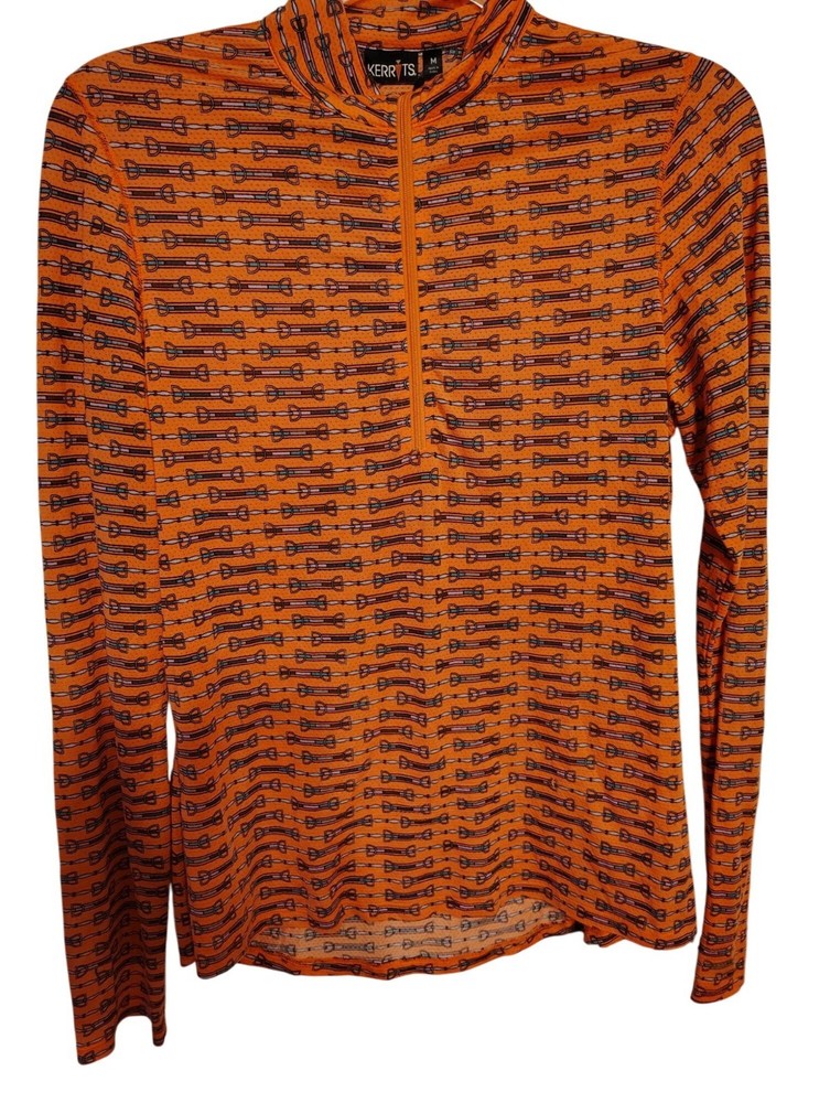 Kerrits 1/4 Zip Pullover Base Layer Shirt Womens Medium Bit Orange Equestrian