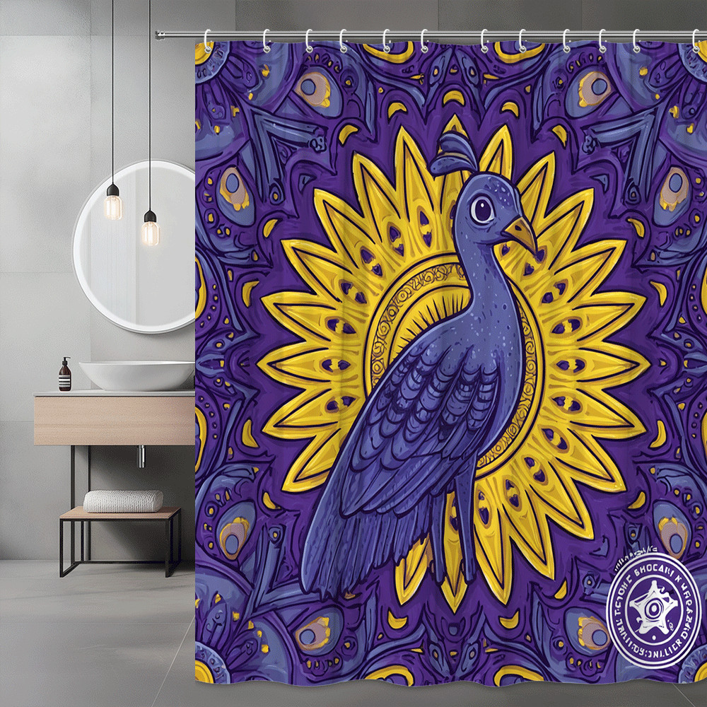 Purple Peacock Shower Curtain Floral Mandala Print