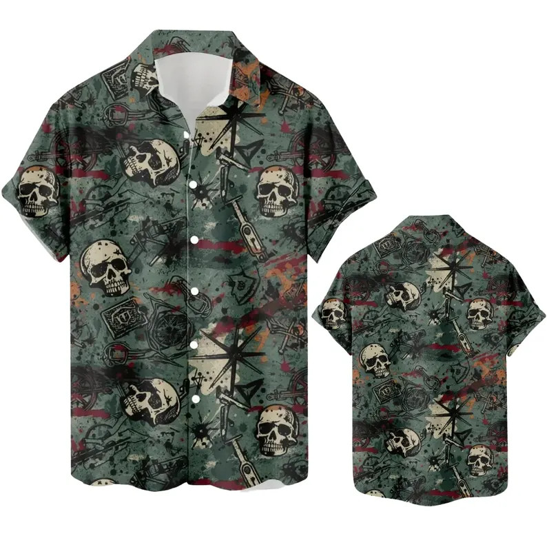 Skull Pirate Hawaii Shirt Men Women Grunge Beach Vacation Aloha Top Gift