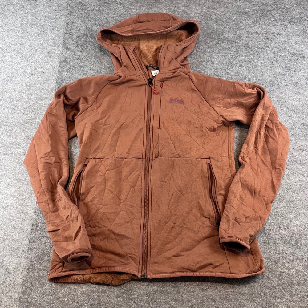 REI Women Polartec Fleece Full Zip Hoodie Brown Gorpcore Small Hiking Jacket