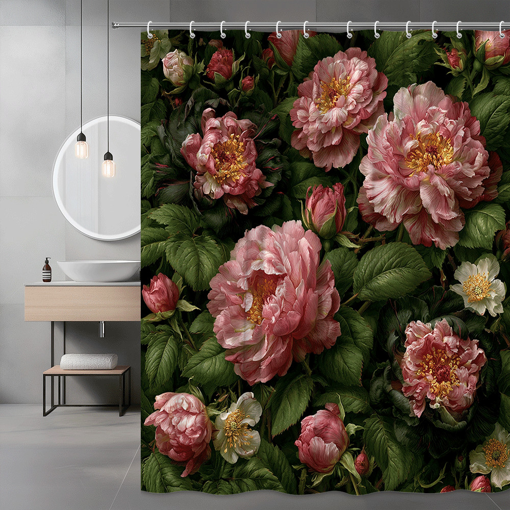 Pink Peony Floral Shower Curtain Botanical Print