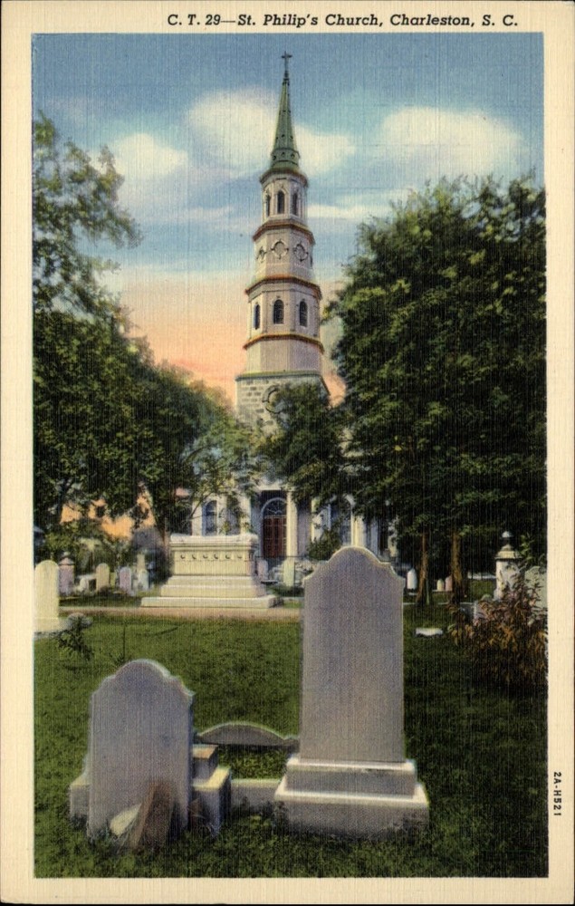 Charleston South Carolina ~ St Philip's Church ~ cemetery ~ headstone ~ postcard