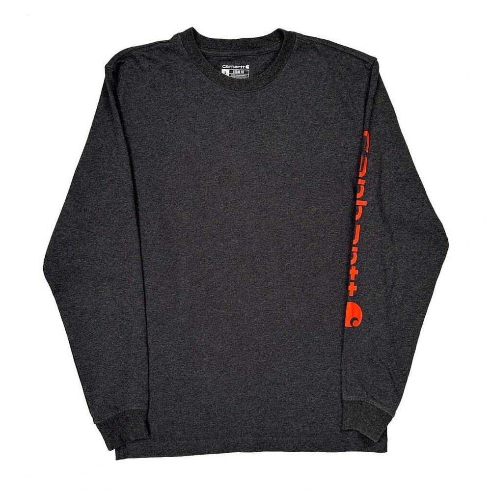 Carhartt Spellout Long Sleeve T-Shirt - Small Gray Cotton
