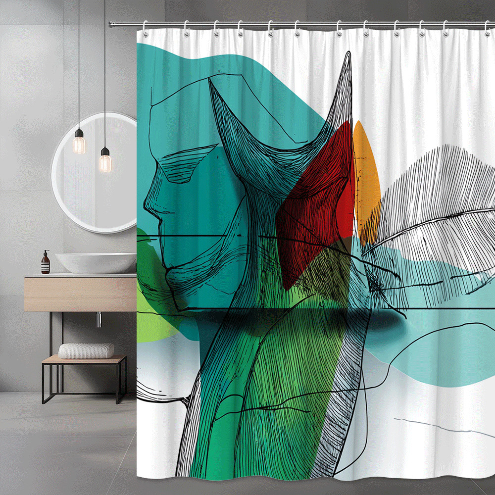 Abstract Colorful Leaf Shower Curtain Modern Graphic Print