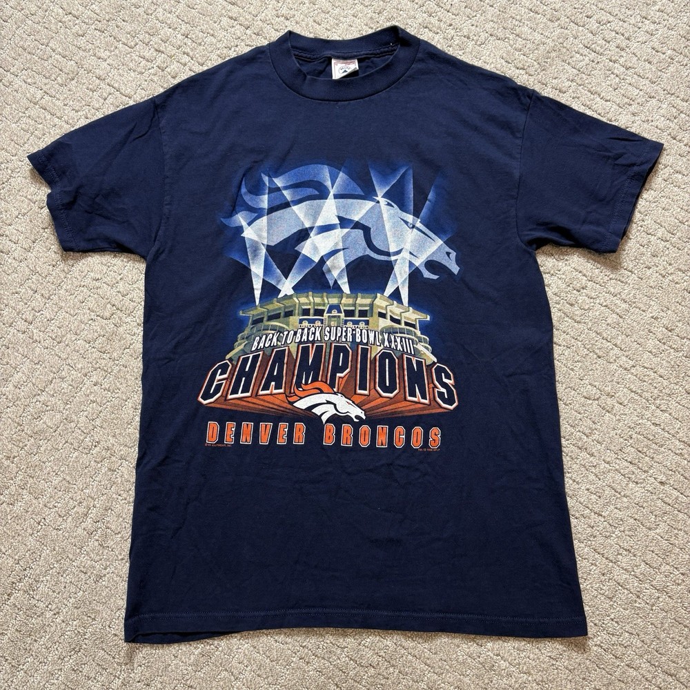Vintage Denver Broncos Shirt Mens M Blue 90S Champions NFL Football Tee 1999