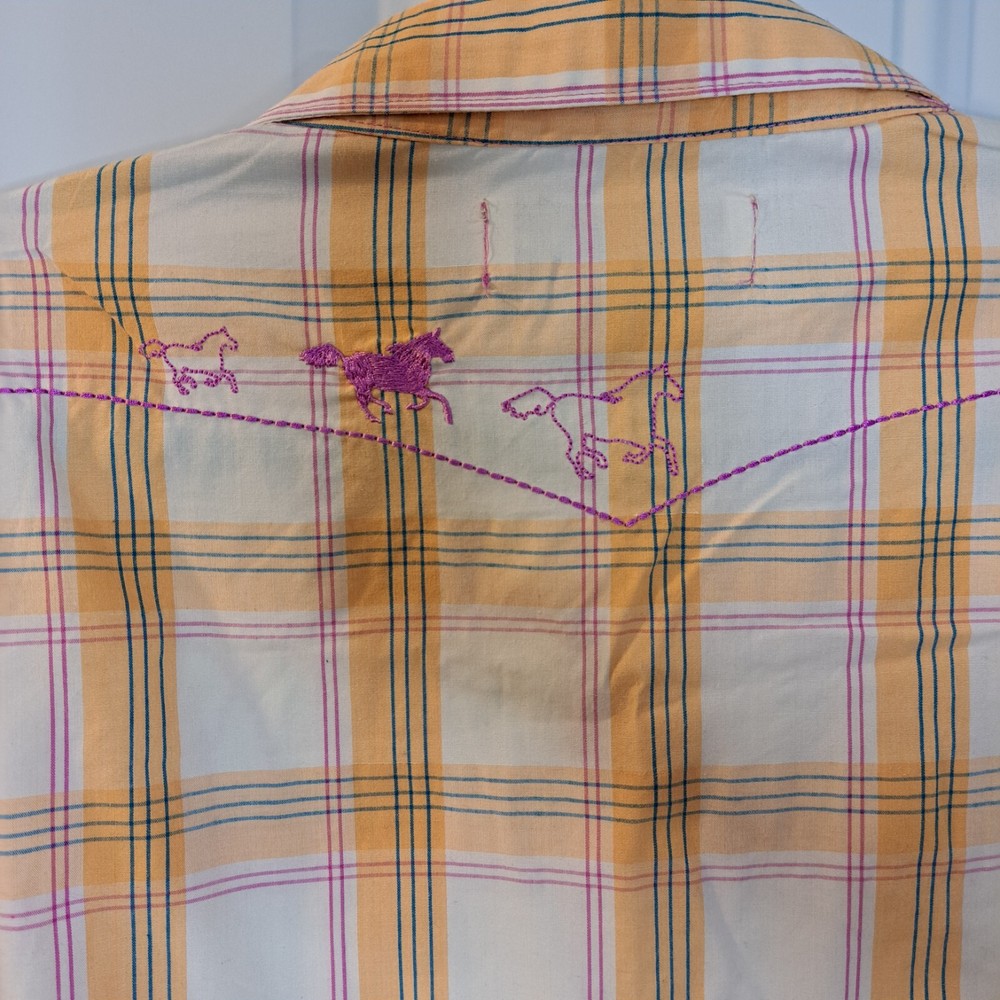 Bit &Bridle Western Shirt Womens  Large Horse Embroidery Pearl Snap Yellow Rodeo
