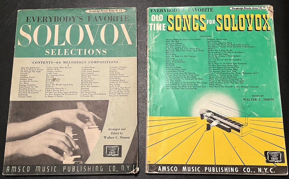 Lot of 2 Amsco Solovox Sheet Music Magazines Everybody’s Favorite Songs