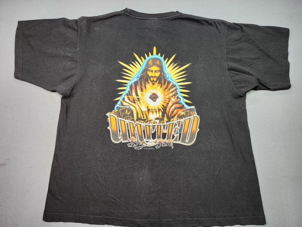 Vtg Jesus Religious Shirt Mens XL Black 90s Mexico Chicano Lowrider CGH Graphic