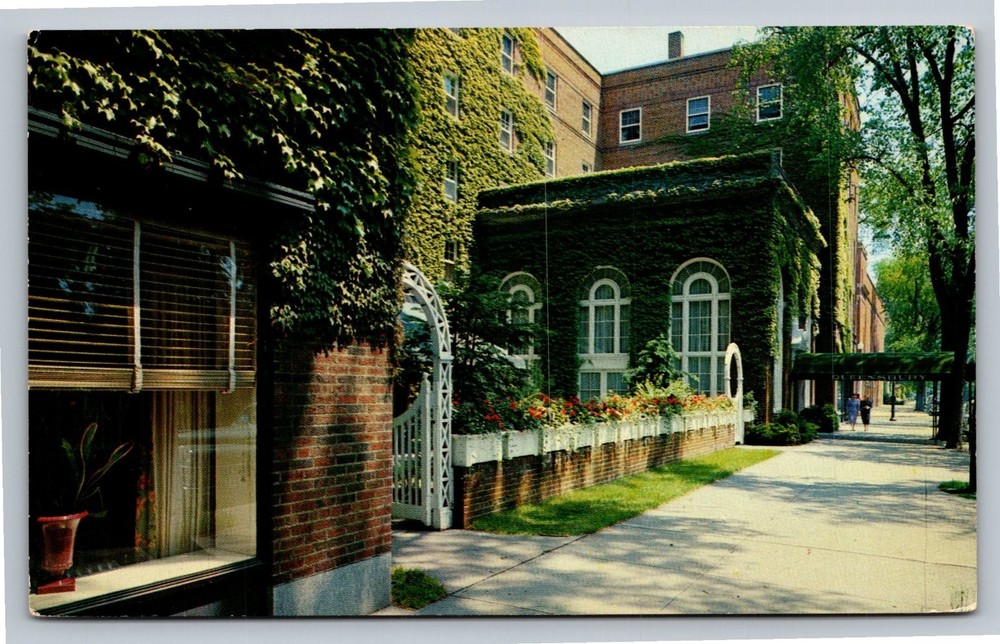 Queensbury Hotel Glens Falls NY Ivy Covered Brick Building Postcard