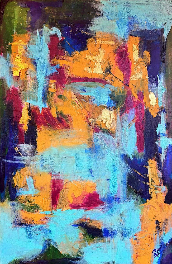 Original art  36x24 Flower Garden Abstract Expressionist Art Painting