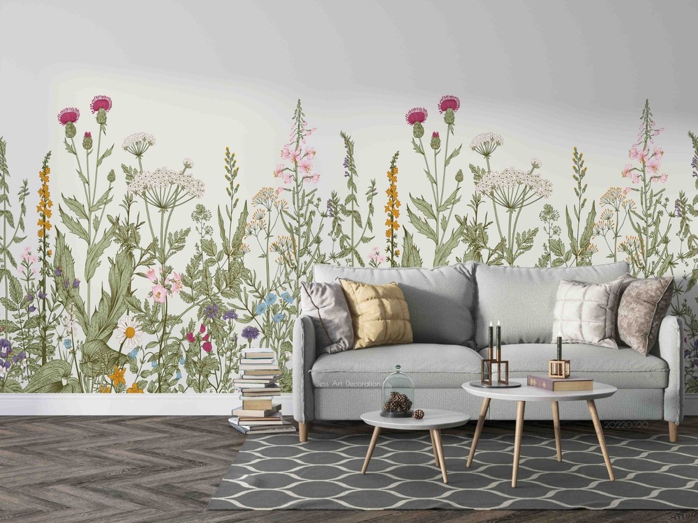 3D Flowers Flora Watercolor Wall Murals Wallpaper Murals Wall Sticker