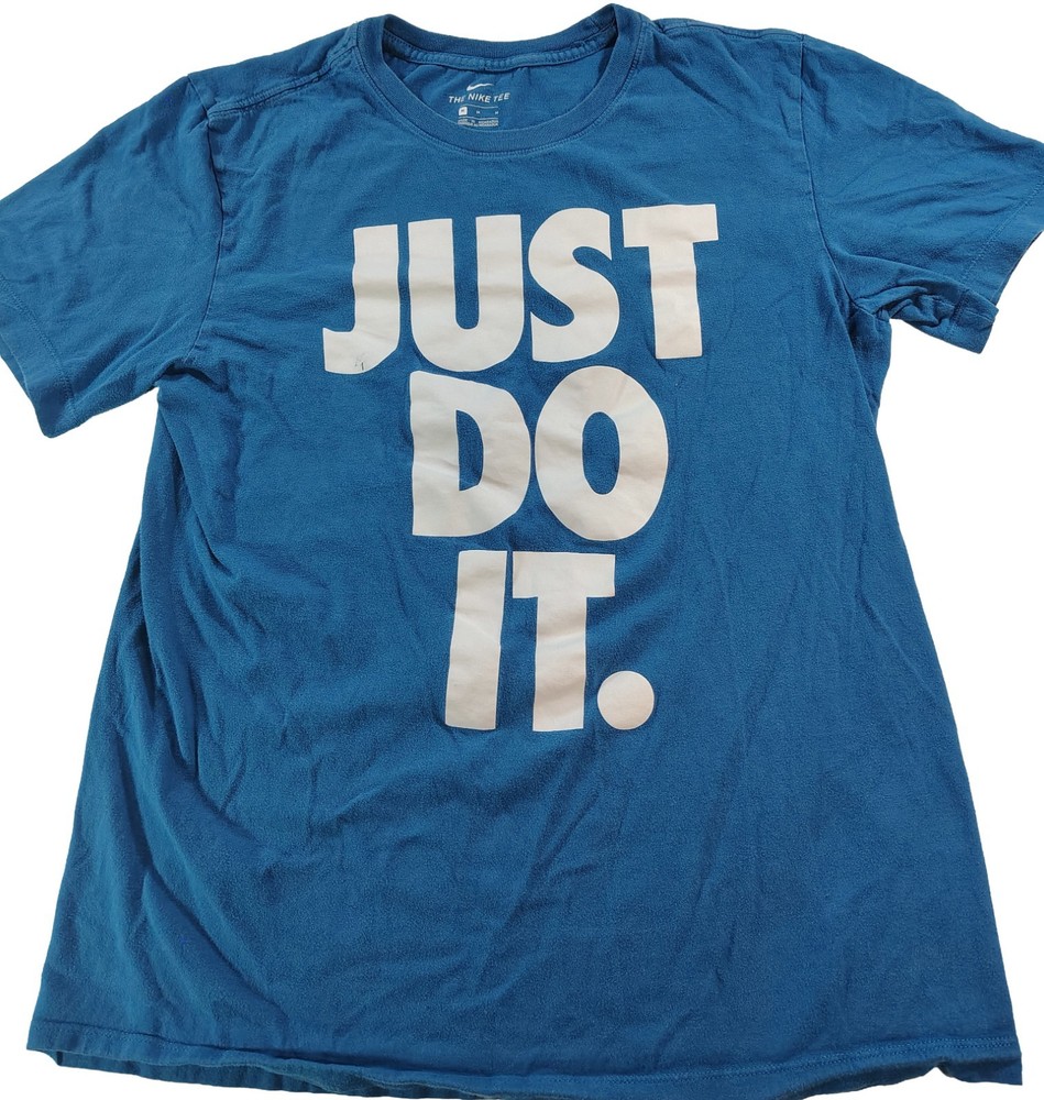Men's Medium Blue Short Sleeve Cotton Nike Just Do It Logo Graphic T-Shirt