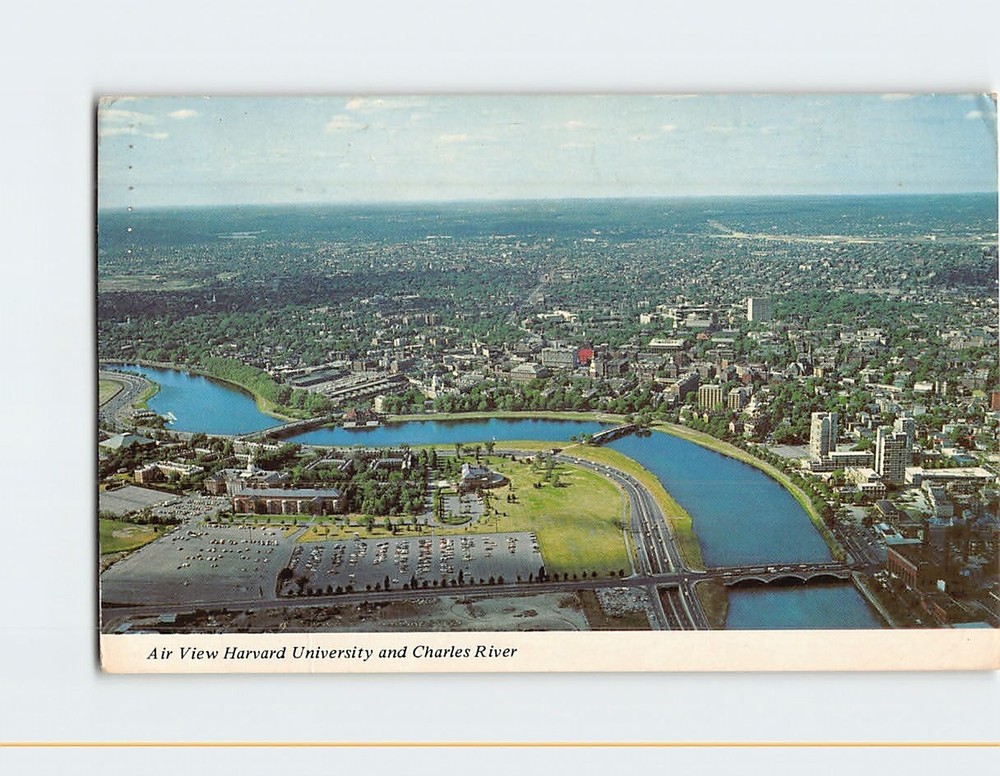Postcard Air View Harvard University And Charles River Cambridge Massachusetts