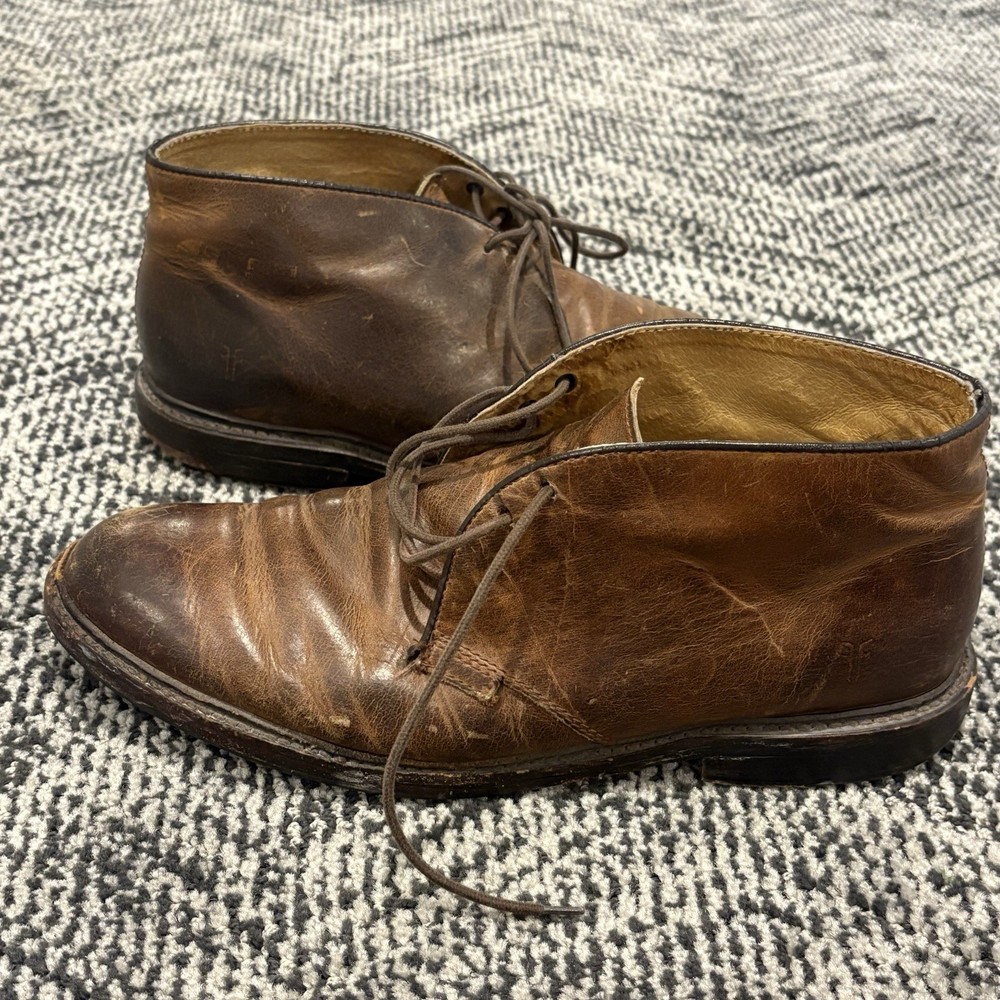 Vintage Frye John Addison Ankle Lace Chukka Boots Brown Leather Mens Size 9.5 D
