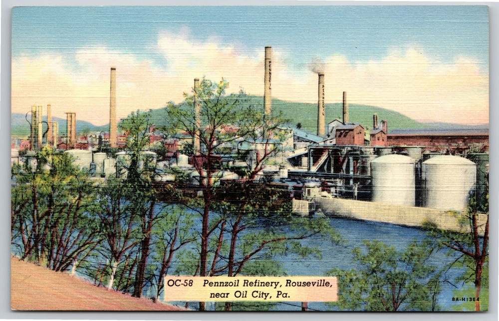 Oil City Pennsylvania~Pennzoil Refinery In Rouseville~Vintage Linen Postcard