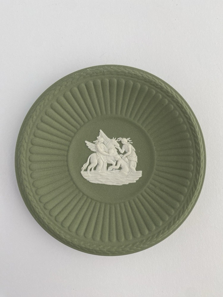 Wedgwood Sage Green Jasperware Pegasus And 3 Graces Miniature Plate Vintage 3”