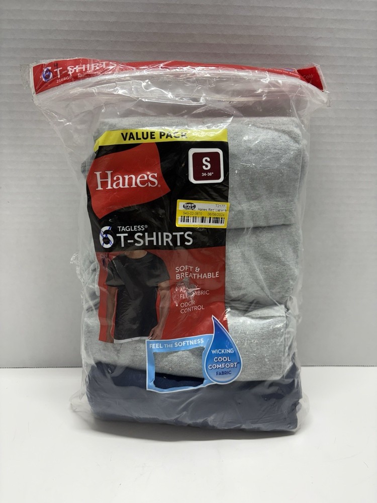 Men's Crew Neck T Shirts S 34-36 Hanes 4 Pack Multicolor Wicking Cool Tag-Less
