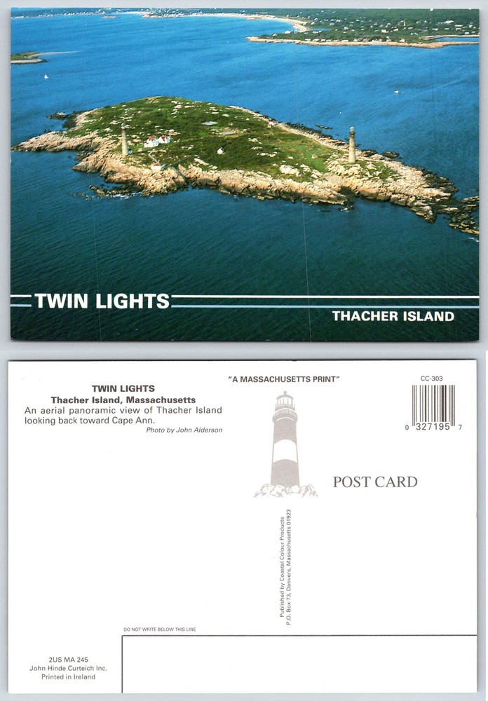 Thacher Island Massachusetts TWIN LIGHTS LIGHTHOUSE Postcard V294