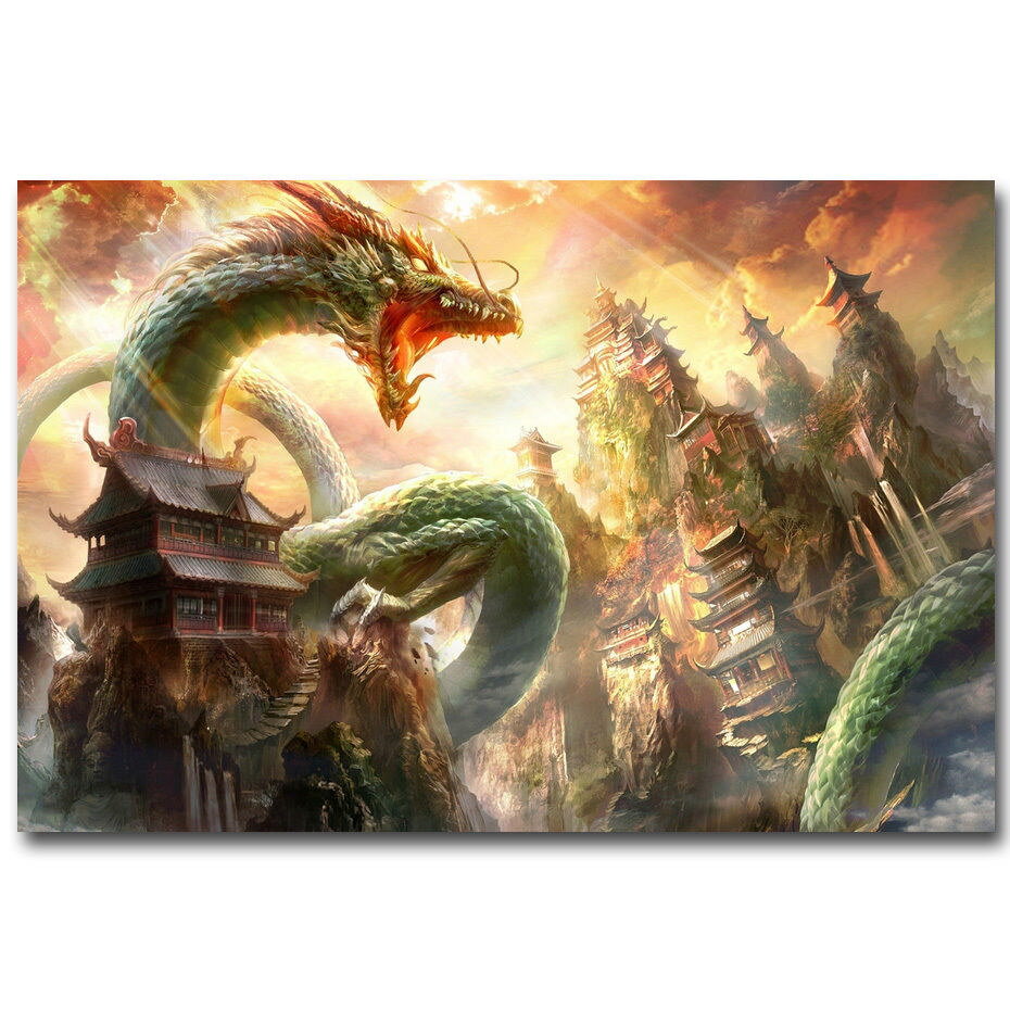 Japanese Dragon Fantasy Art Wall Poster Print US 74679