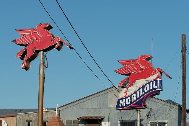 East Texas Mobil Pegasus Gas Station Signs 2014 Red Flying Horse Insignias
