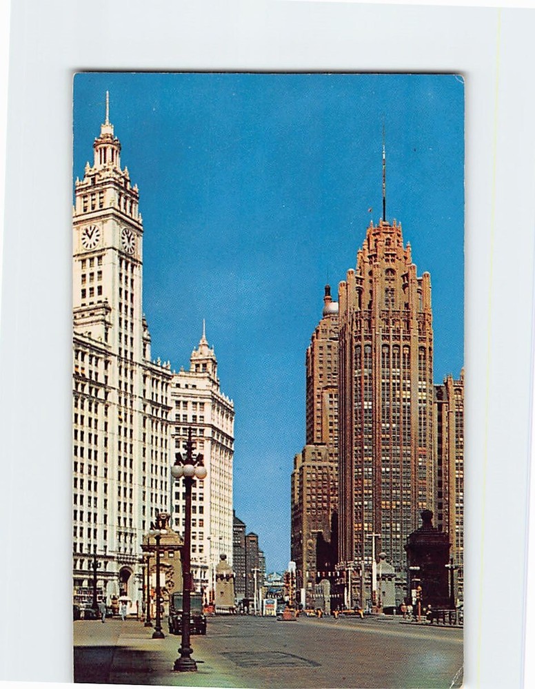 Postcard Chicago Tribune Tower Michigan Avenue Bridge Chicago Illinois USA
