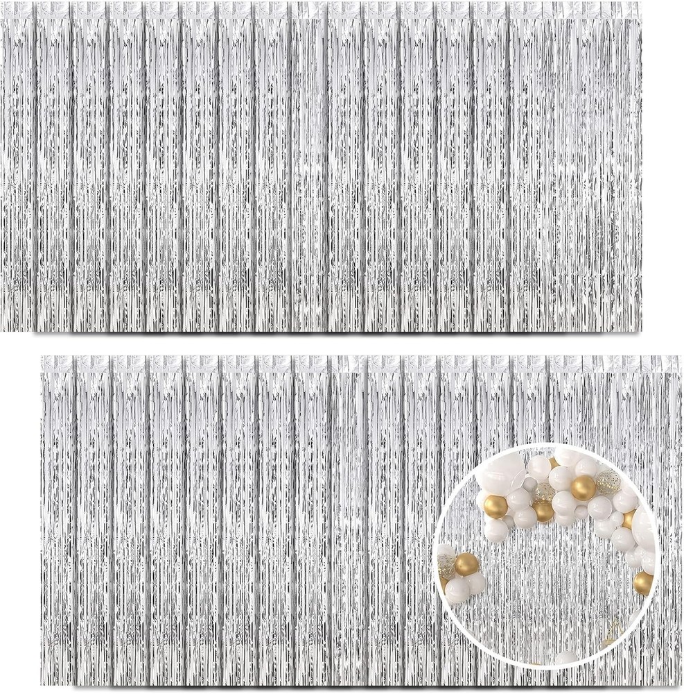 30 Pack Silver Foil Fringe Curtains Photo Booth Backdrop Party 3.3x8.2 Feet