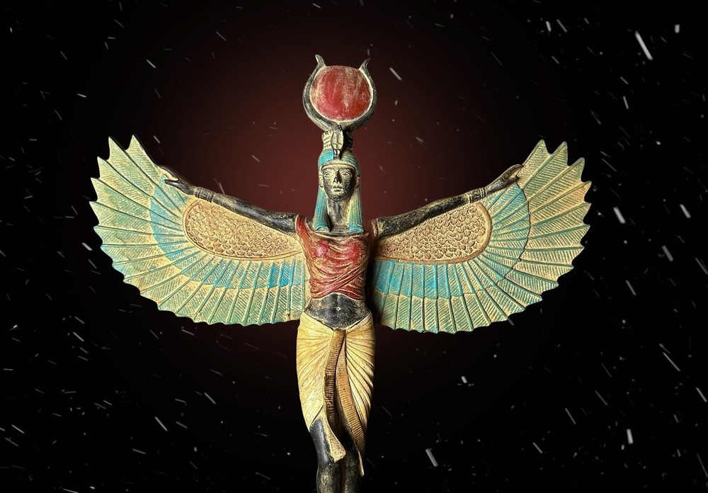 Winged Goddess Isis Statue from Coloured Stone , Egyptian Goddess Statue