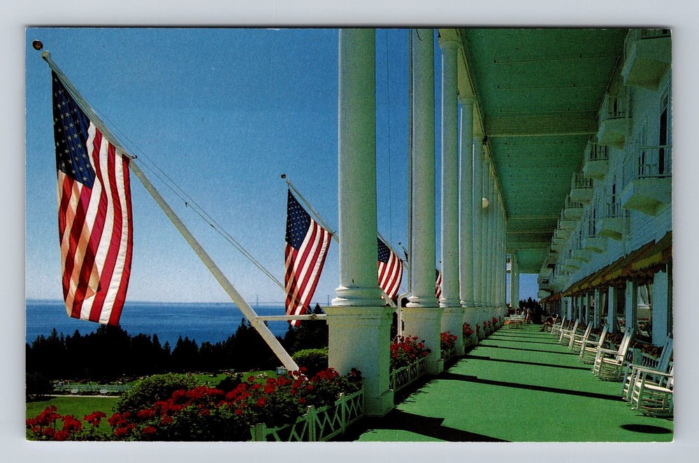 Mackinac Island MI-Michigan Grand Hotel's Veranda Longest Porch Vintage Postcard