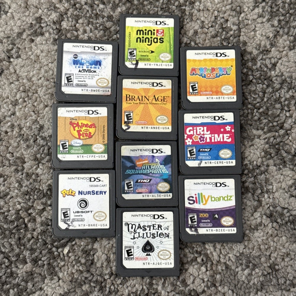 Nintendo DS Game Lot of 10 Mario Party, Spongebob, Phineas & Pherb, Petz