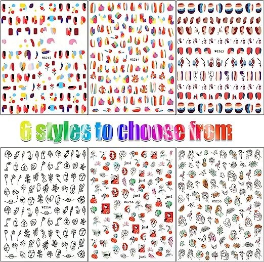 6 Sheets/set Graffiti Fun Nail Decals Nail Art Abstract Nail Stickers Pre-glue-image