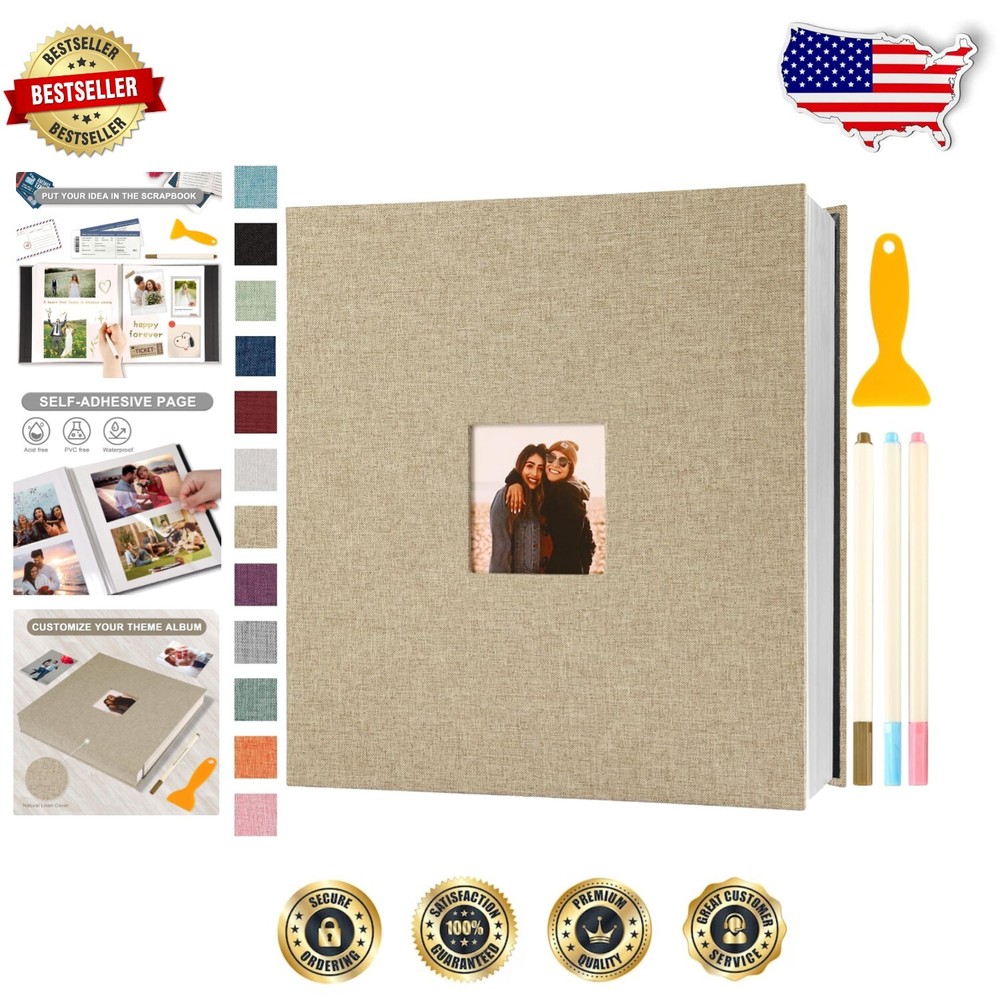 Customizable 120-Page Scrapbook with Acid-Free Pages for Wedding & Family Photos-image
