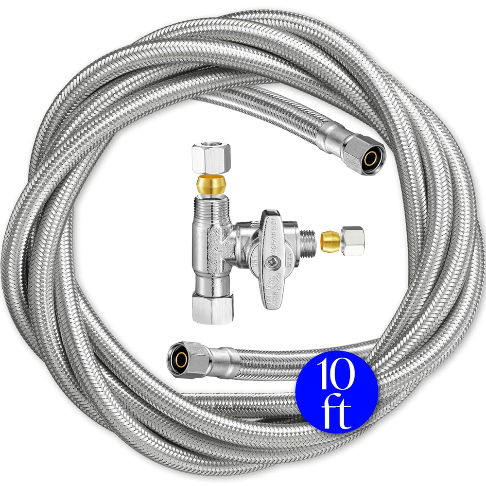 Refrigerator Ice Maker Water Line Kit - 10' Braided Stainless Steel Fridge Water