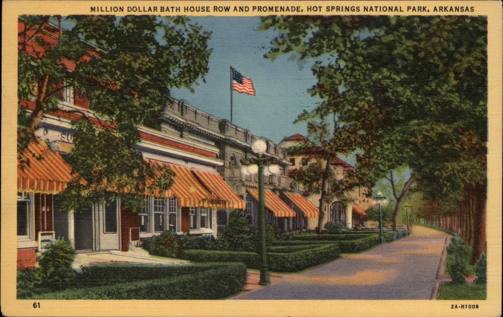 Hot Springs Natl Park Arkansas ~ Bath House Row ~ postcard mailed 1950