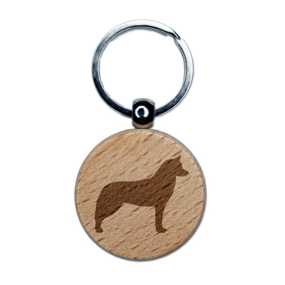 Siberian Husky Engraved Wooden Round Keychain Pet ID Tag Charm  