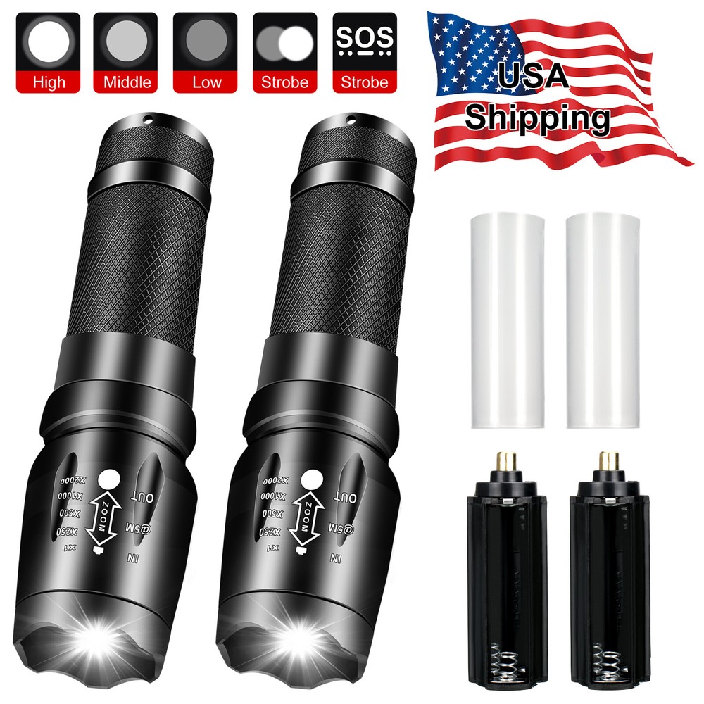 2 Pack Super Bright LED Mini Flashlight Small Working Torch Light Zoomable AAA