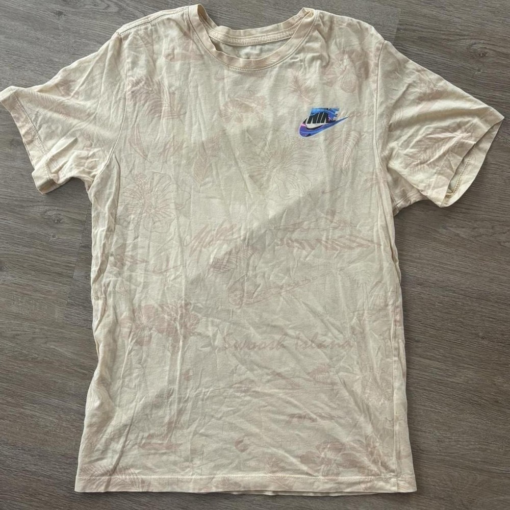 Nike Nike Tee Beige Crew Neck Short Sleeve Men's T-Shirt S Cotton Graphic Logo