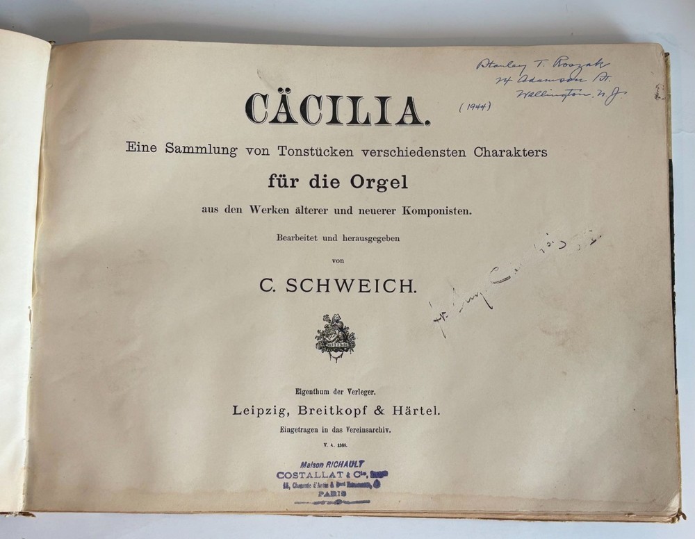 Cäcilia 100 Organ Pieces C Schweich Breitkopf Härtel c1891 Antique Sheet Music