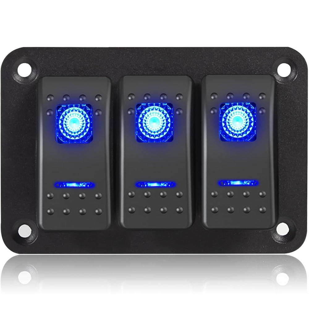 Toggle Switch Panel 3 Gang Waterproof Aluminum Switch,12V/24V Rocker Switch Pane