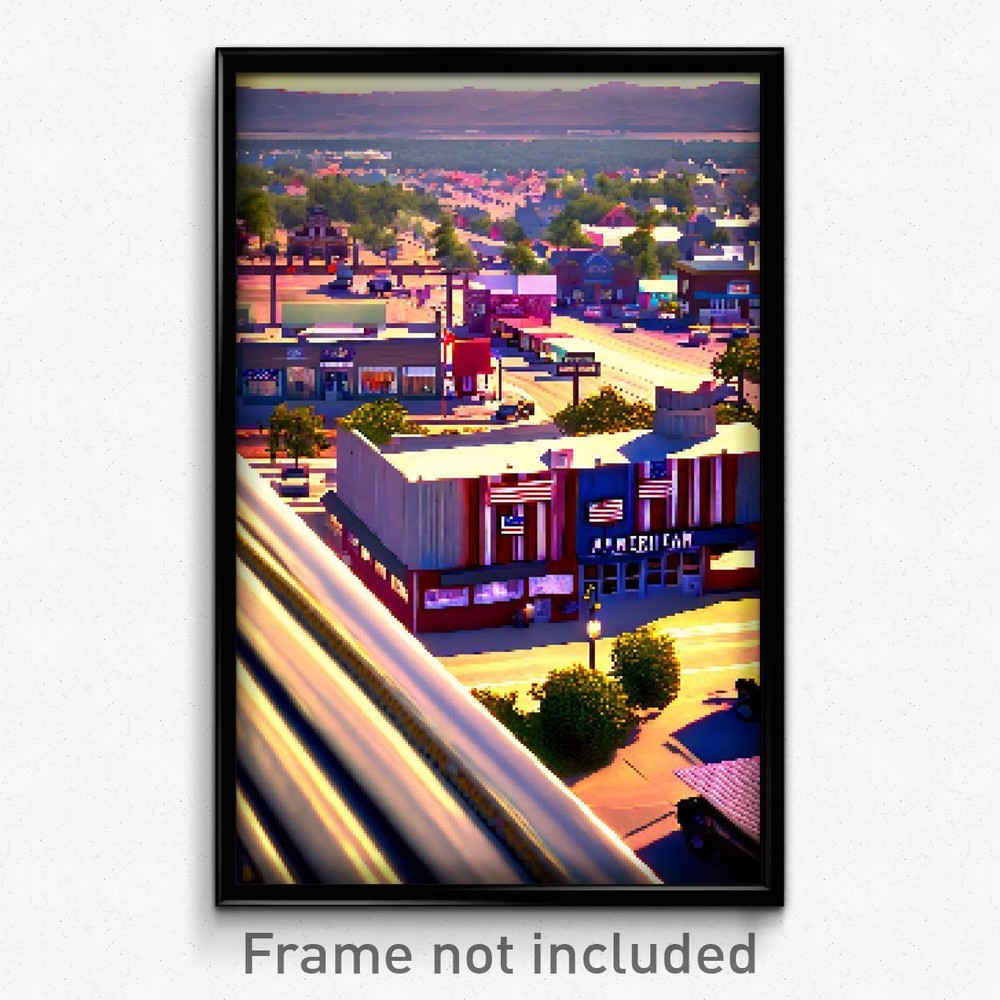 Pixel Art Poster - Rare American Town (8 Bit Psychedelic Video Game Print)