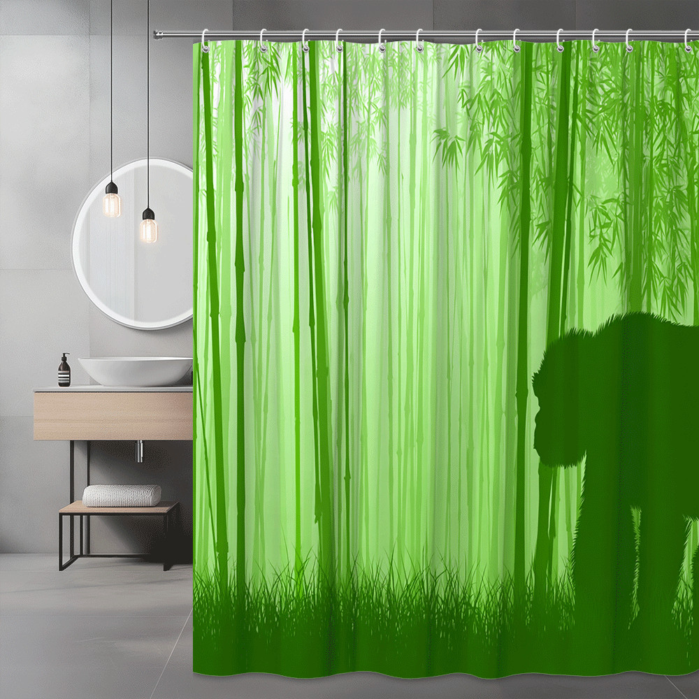 Green Bamboo Forest Shower Curtain Silhouette Print