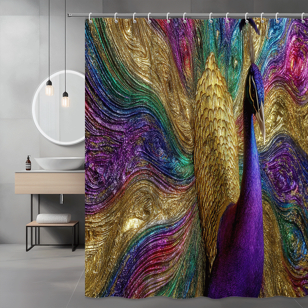Peacock Shower Curtain Colorful Abstract Bird Print