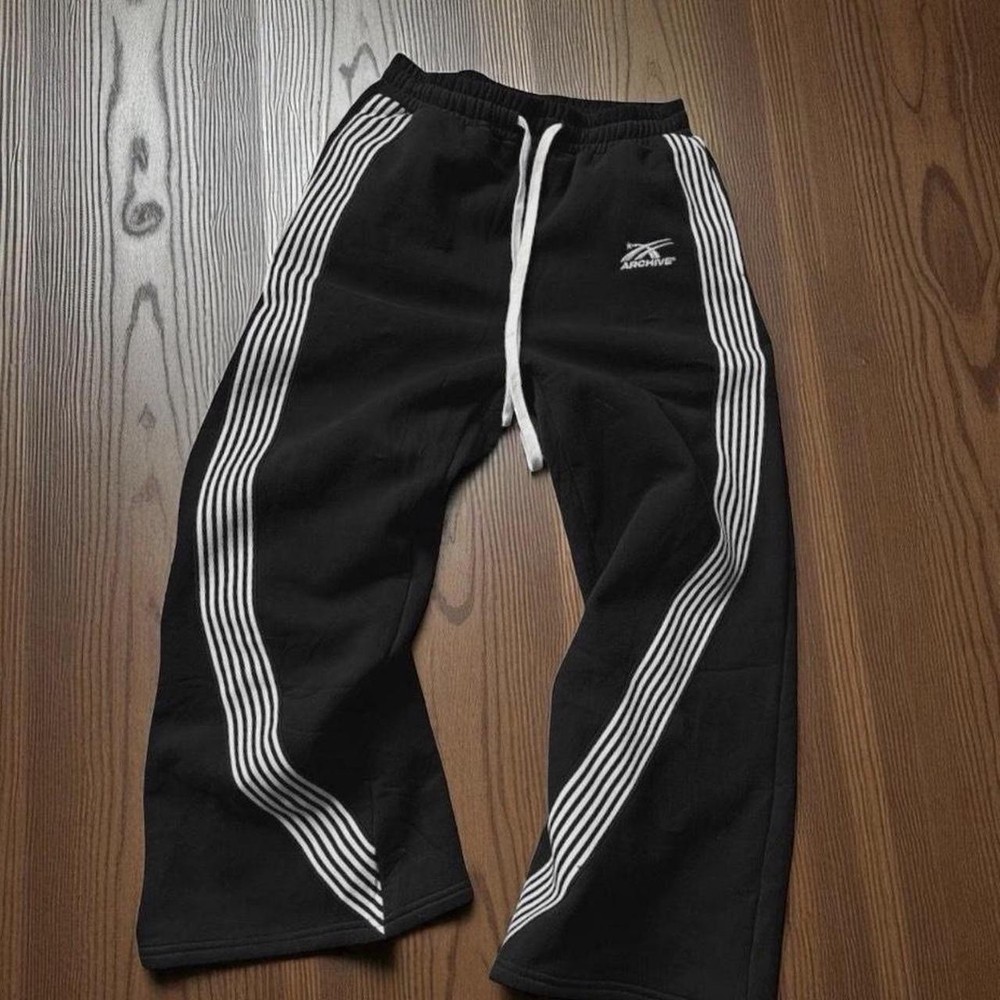 Reebok Men's Black Fleece Sweatpants White Stripes Drawstring Gym Pockets M